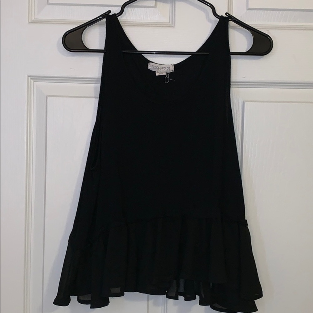 Black Tank Top with Sheer Ruffle Bottom